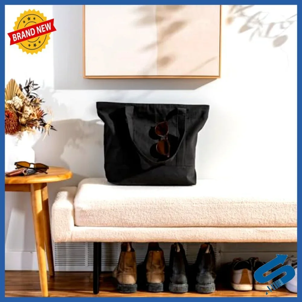 Heavy Duty Canvas Tote Bags with Zipper Reusable Shopping Eco Friendly